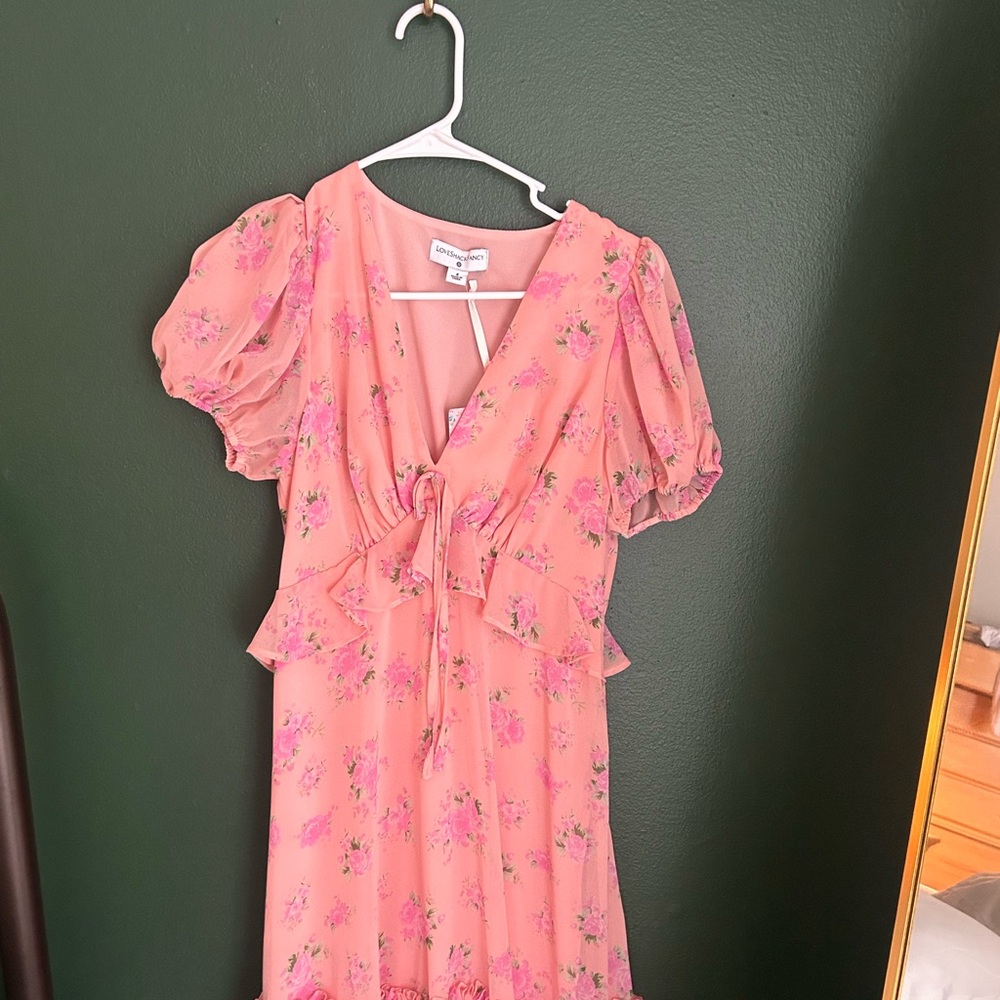Floral Pink Dress with Puff Sleeves